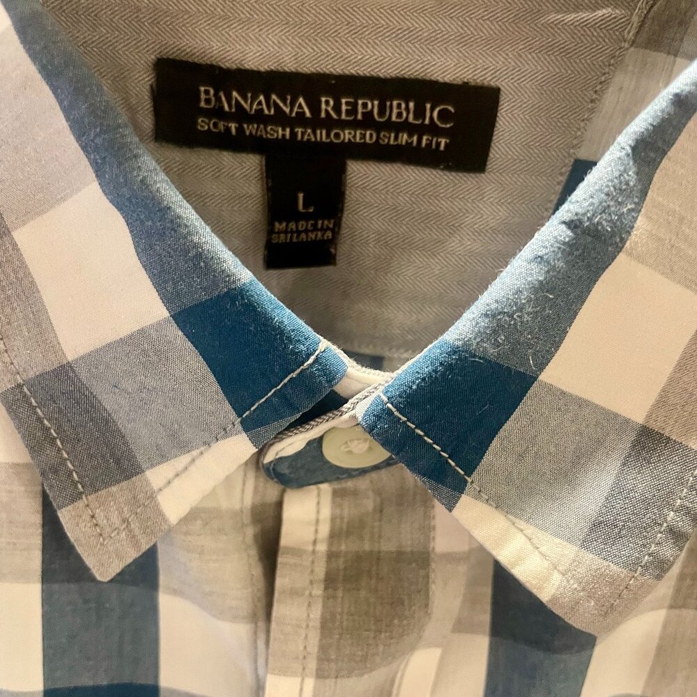 casual button down shirt | blue + white + gray | Banana Republic